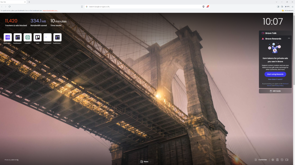 Brave browser dashboard showcase
