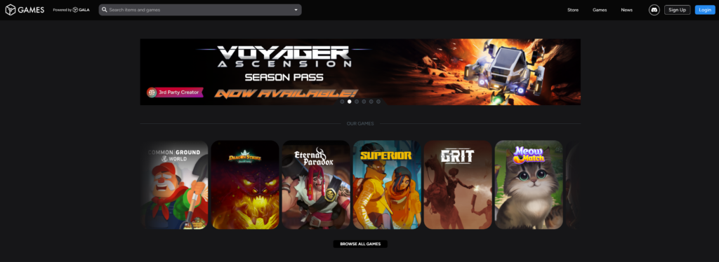 Gala Games dashboard