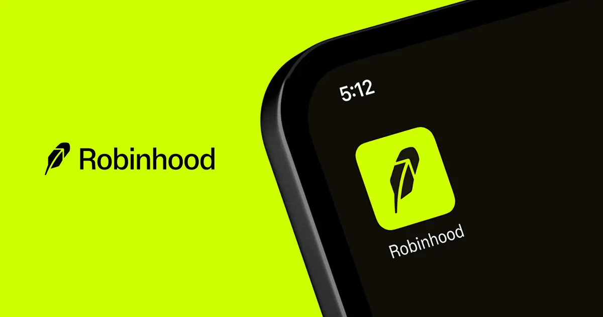Close-up of a smartphone screen displaying the Robinhood app icon against a lime green background.
