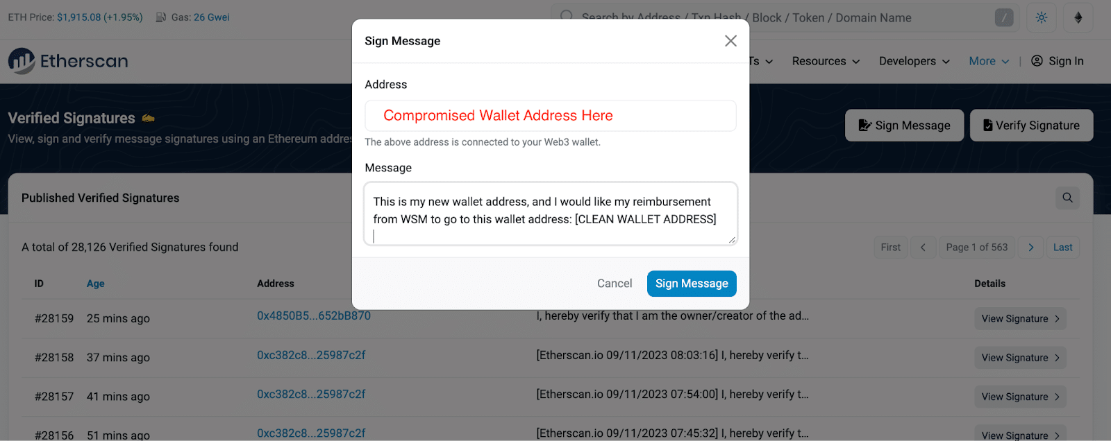 صورة لواجهة موقع Etherscan