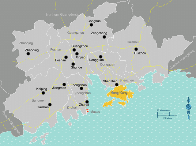 A map of the Guangdong-Hong Kong-Macao Greater Bay Area.