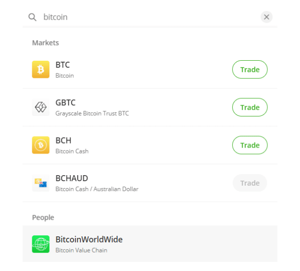 etoro search or bitcoin