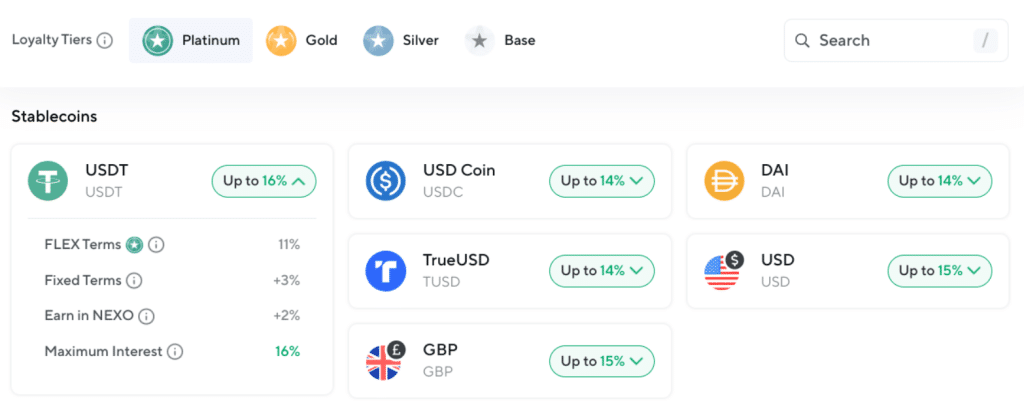 nexo interest rates by loyalty level