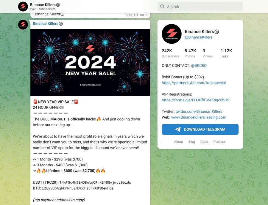 Binance Killers Telegram channel