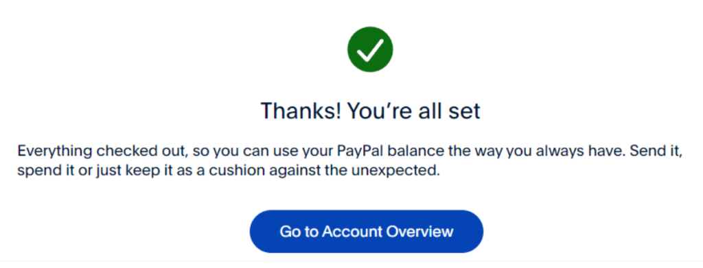 paypal identity verification success