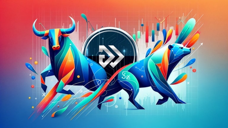 ثورٍ ودبٍ ملوّنين ومن ورائِهما شعارُ عملةٍ ما