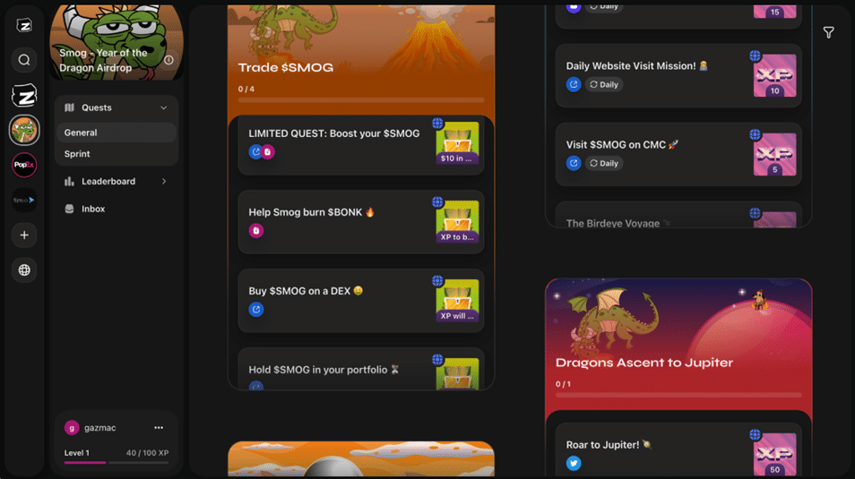 لوحة معلومات مشروع SMOG على منصةZealy