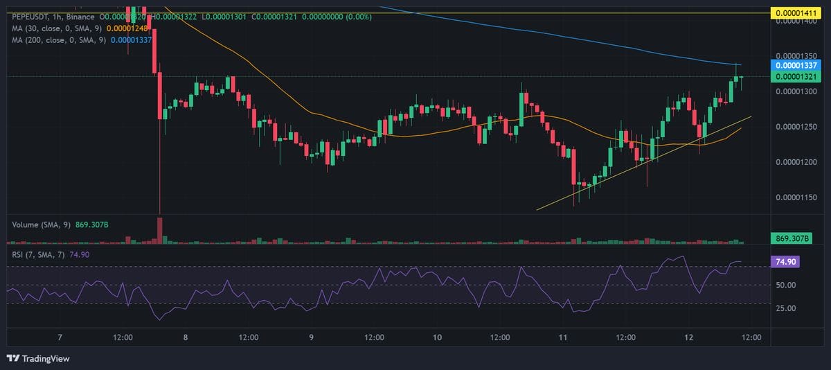 PEPE price chart with technical analysis. Source: Binance.