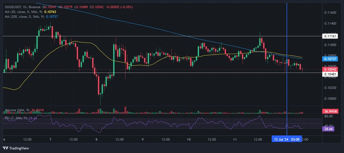 Dogecoin price chart with technical analysis. Source; Binance. 