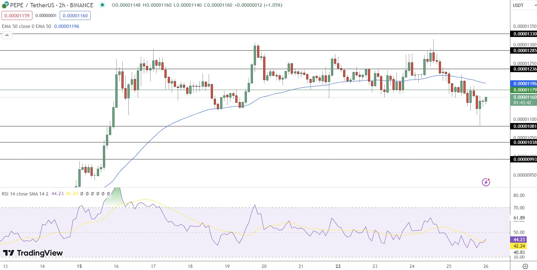 مخطط بياني لسعر زوج PEPE/USDT