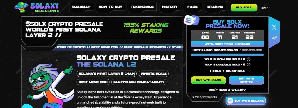 Solaxy ön satış sayfası.