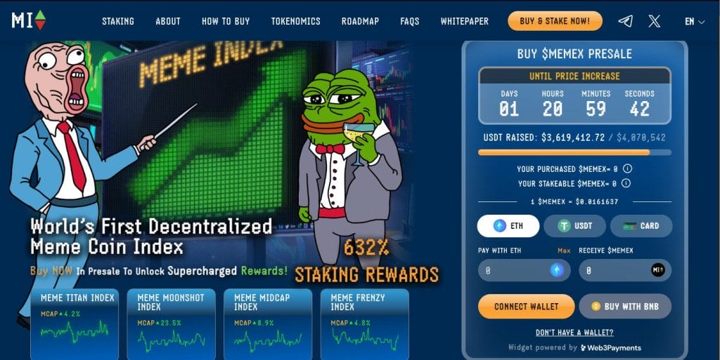 Meme Index ön satış sayfası.