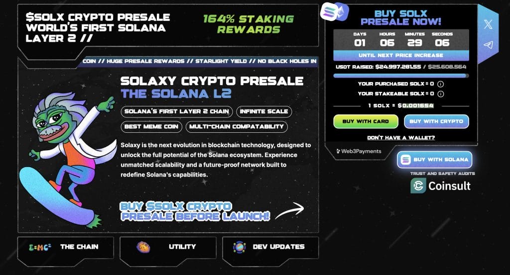 Solaxy ön satış sayfası.