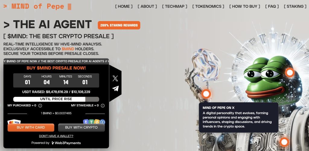 ضفدع عملة MIND of Pepe وأداة الشراء من الاكتتاب على الموقع الإلكتروني
