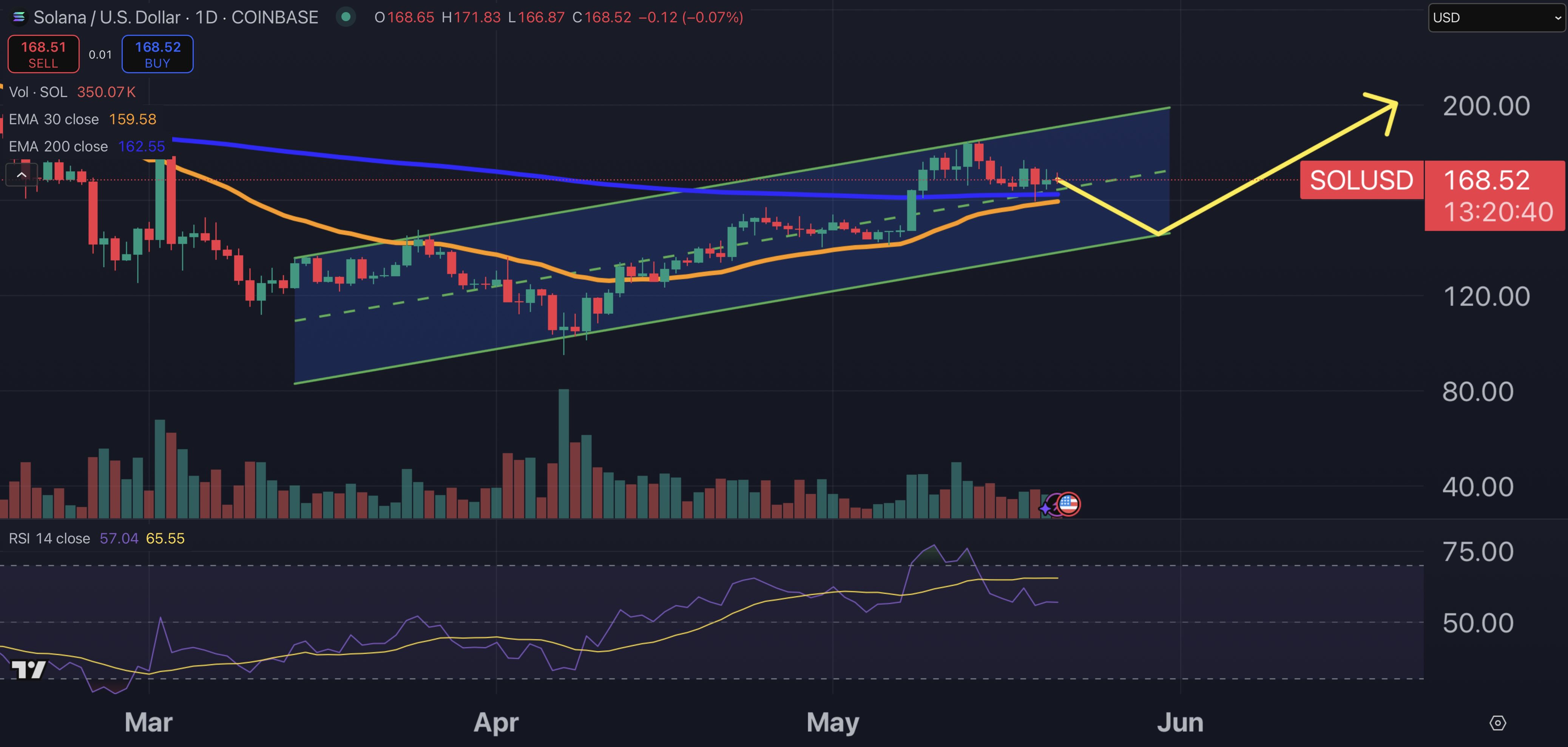 المخطط البياني للسعر اليومي لعملة سولانا