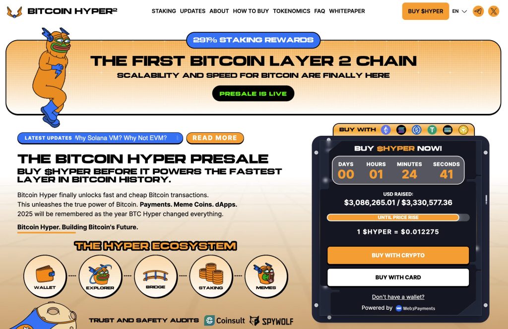 واجهة اكتتاب عملة بيتكوين هايبر (Bitcoin Hyper) وأبرز بياناته