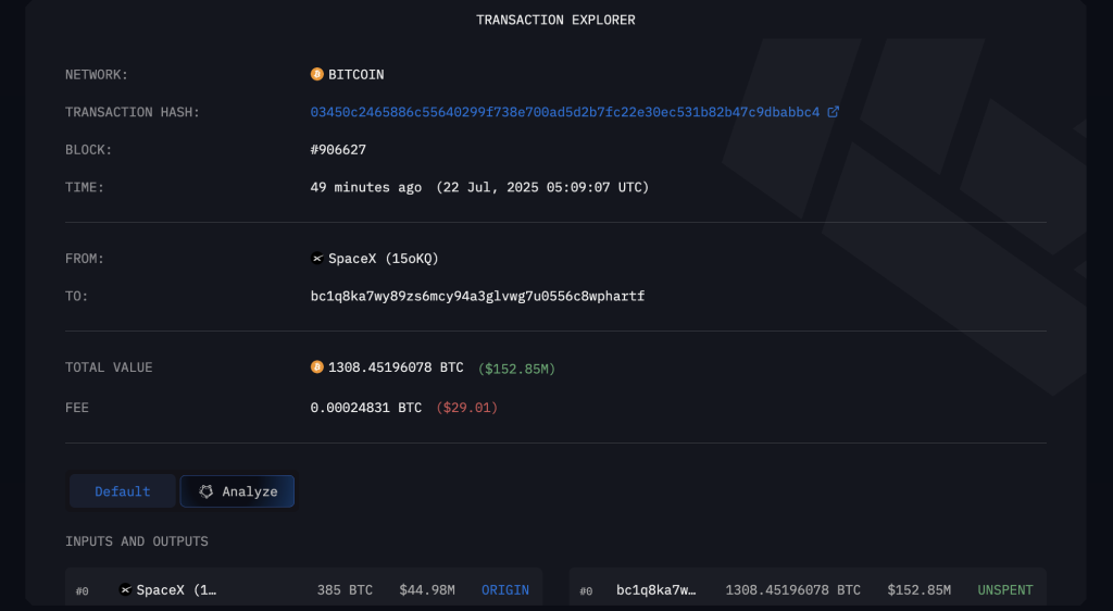 معاملات محفظة شركة SpaceX
