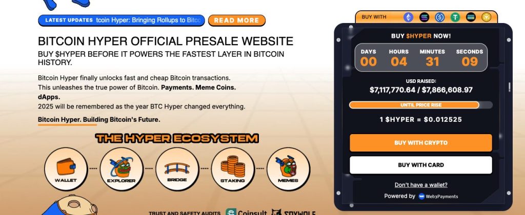 واجهة اكتتاب عملة بيتكوين هايبر (Bitcoin Hyper) وأبرز البيانات المتعلقة به
