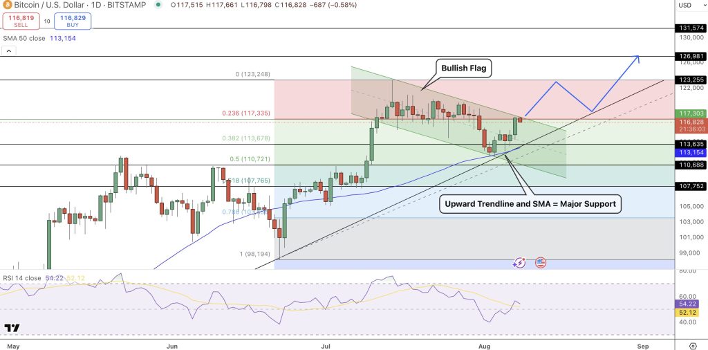 Bitcoin hintakaavio 8.8.2025