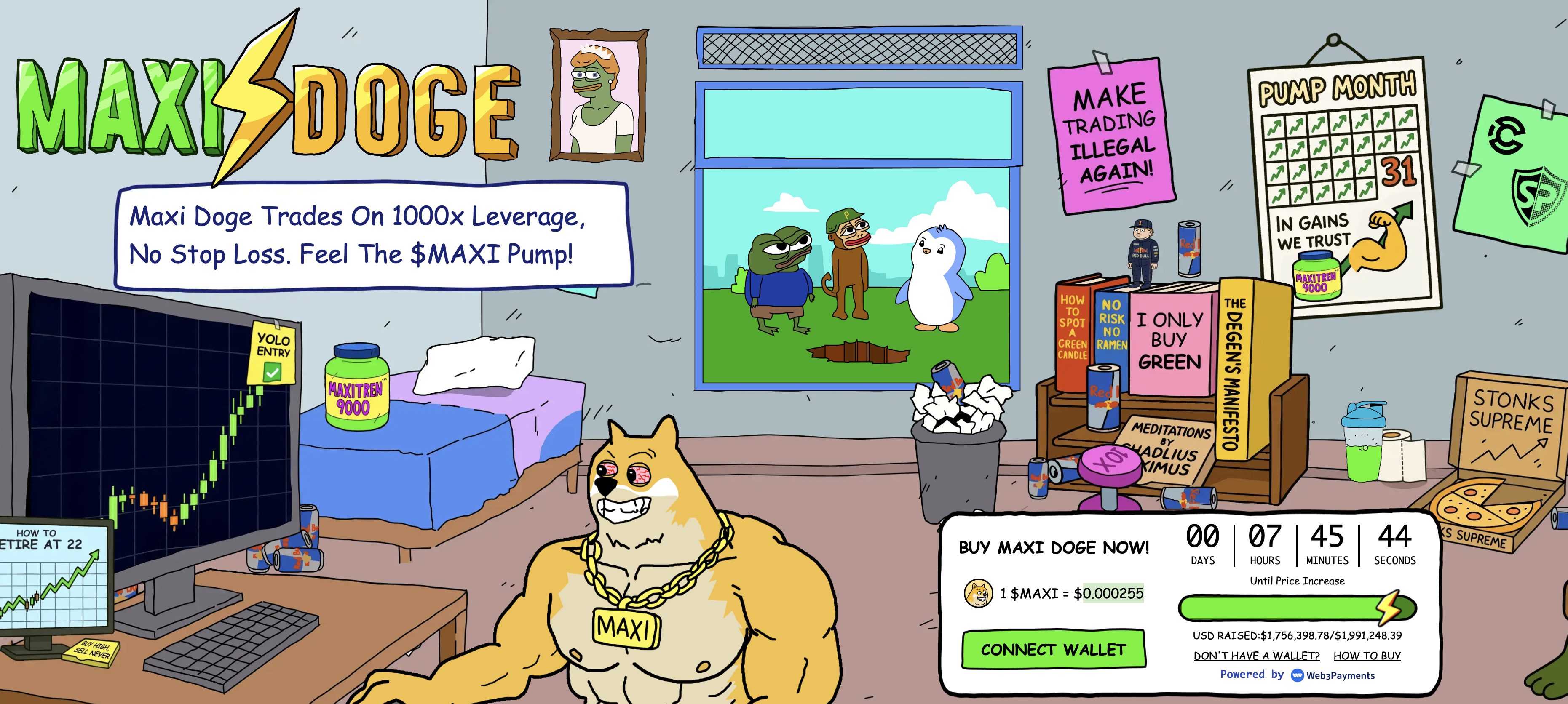 واجهة مستخدم موقع عملة ماكسي دوج (Maxi Doge)