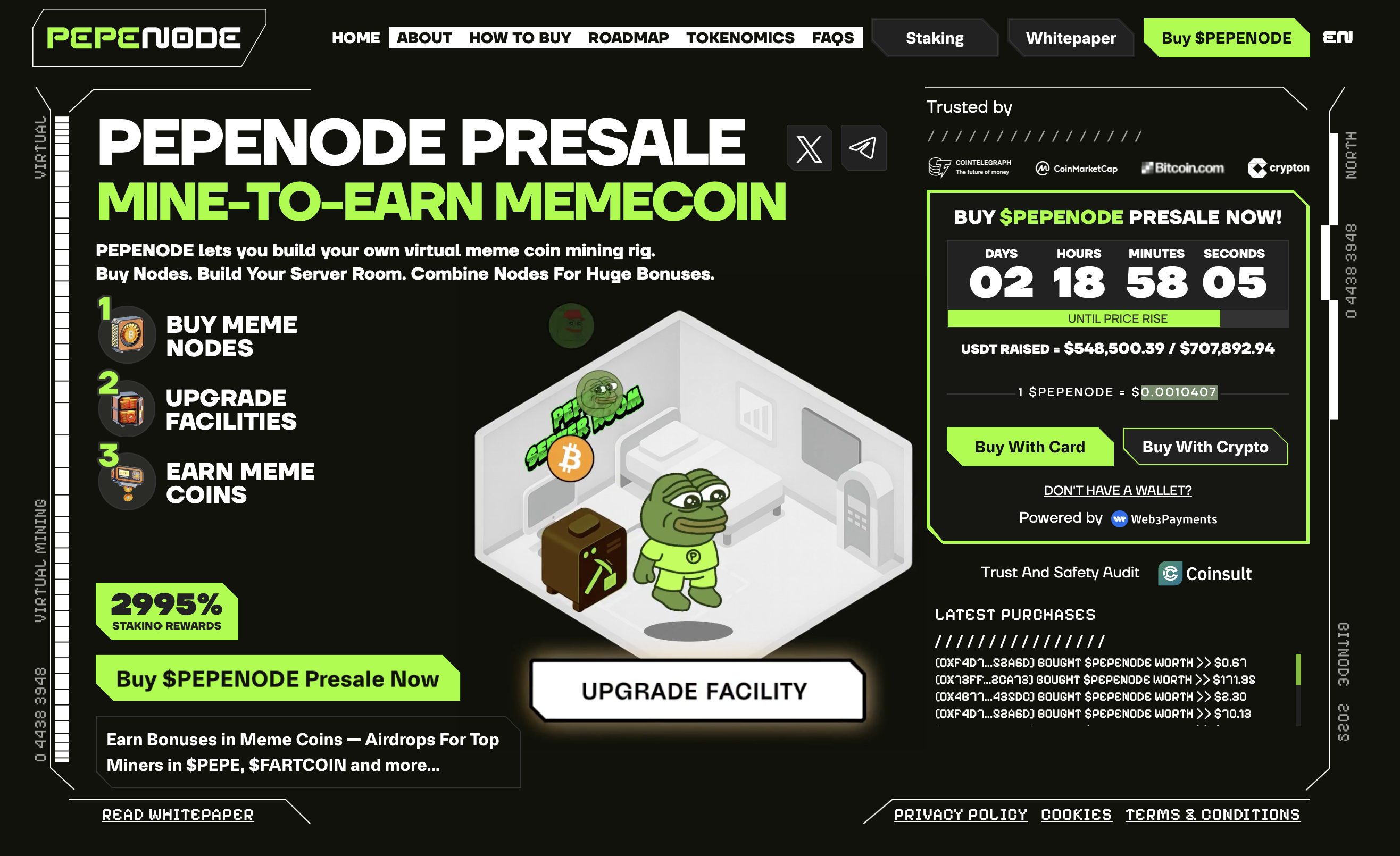 واجهة مستخدم موقع عملة بيبي نود (PEPENODE)