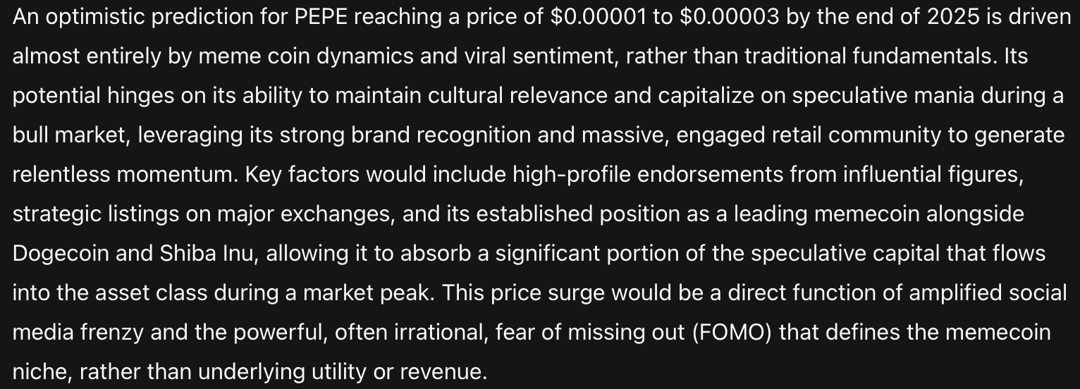 DeepSeek AI predicts PEPE price.