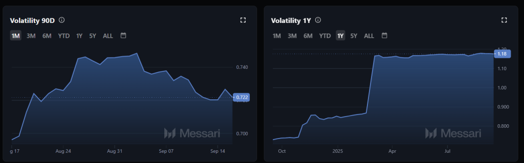 مخططان بيانيان يوضحان مستويات التقلب خلال 90 يوماً وخلال عام