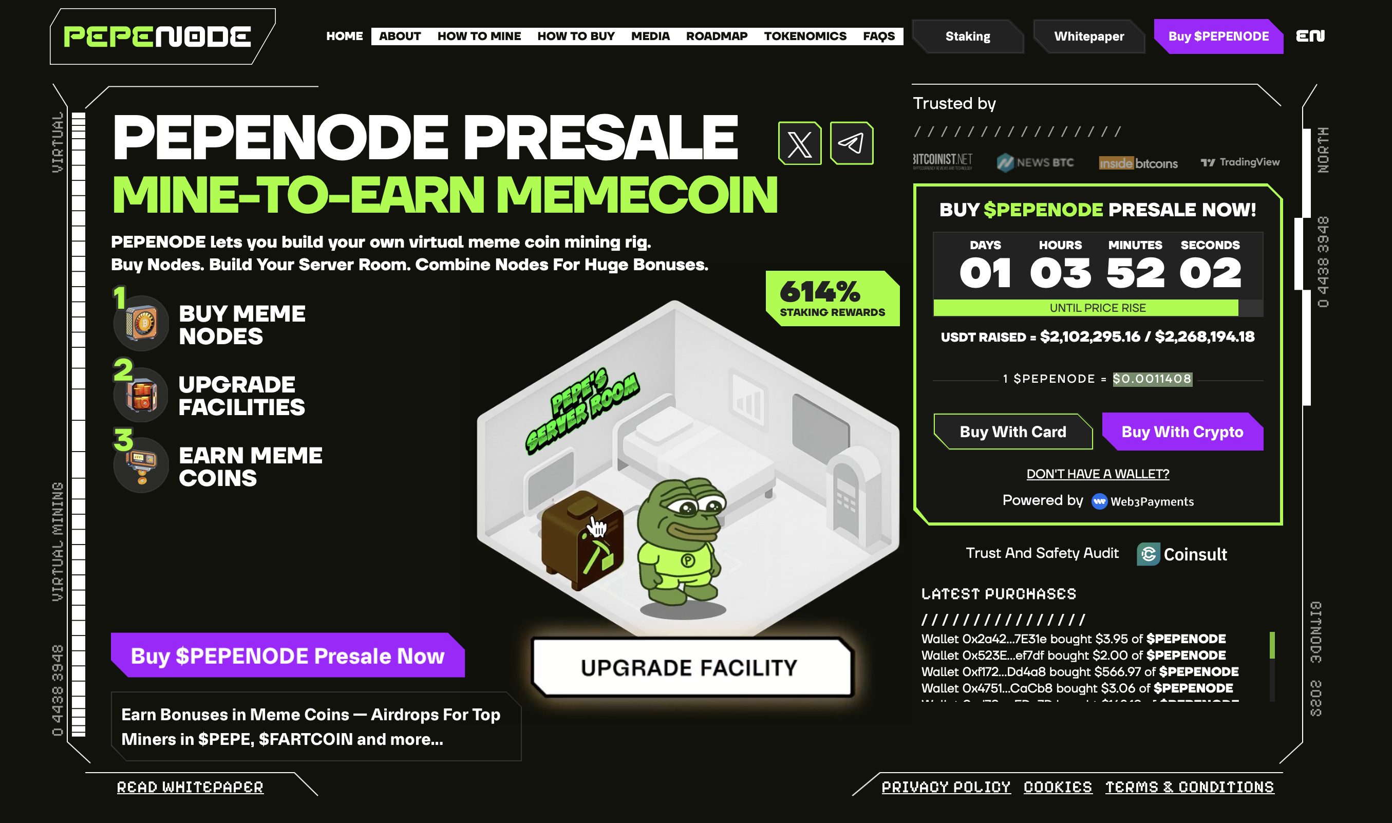 واجهة اكتتاب عملة بيبي نود (PepeNode) وأبرز البيانات المتعلقة به