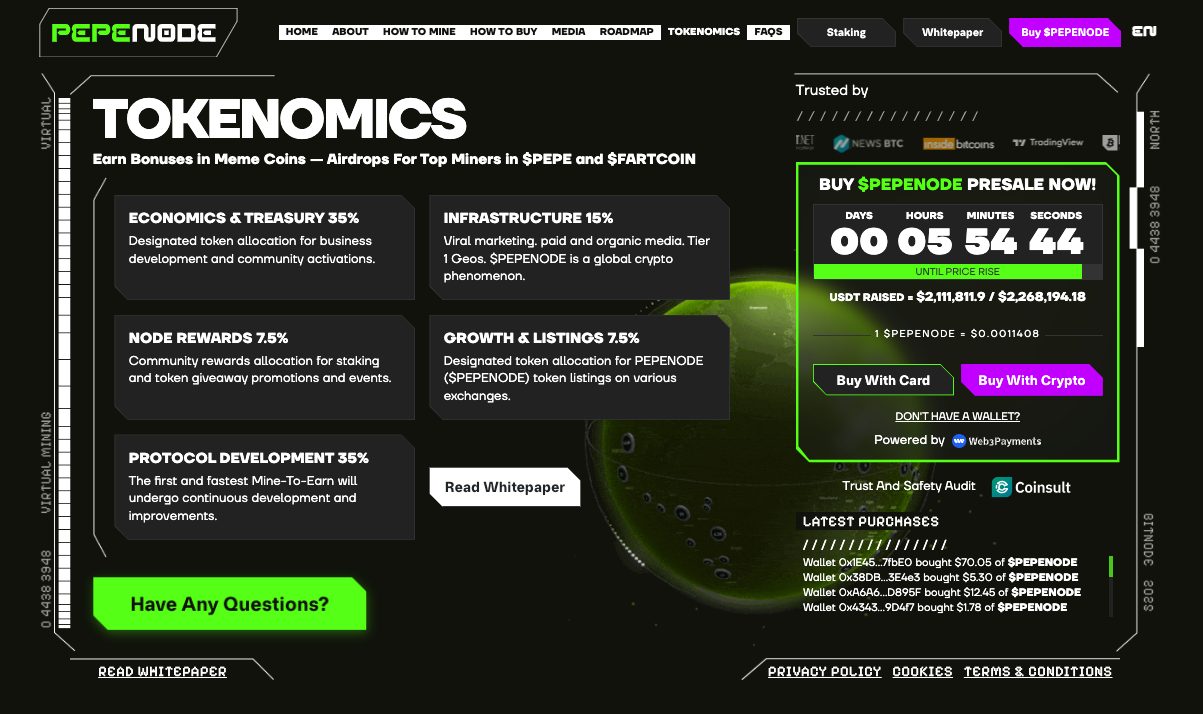 واجهة اكتتاب عملة بيبي نود (PepeNode) وبياناتها الاقتصادية