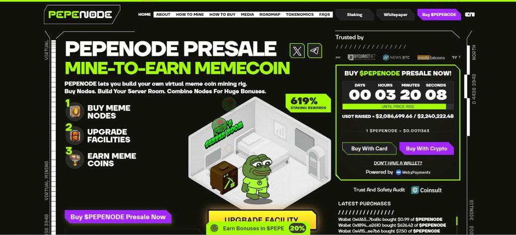 واجهة اكتتاب عملة بيبي نود (PepeNode) وأبرز بياناته