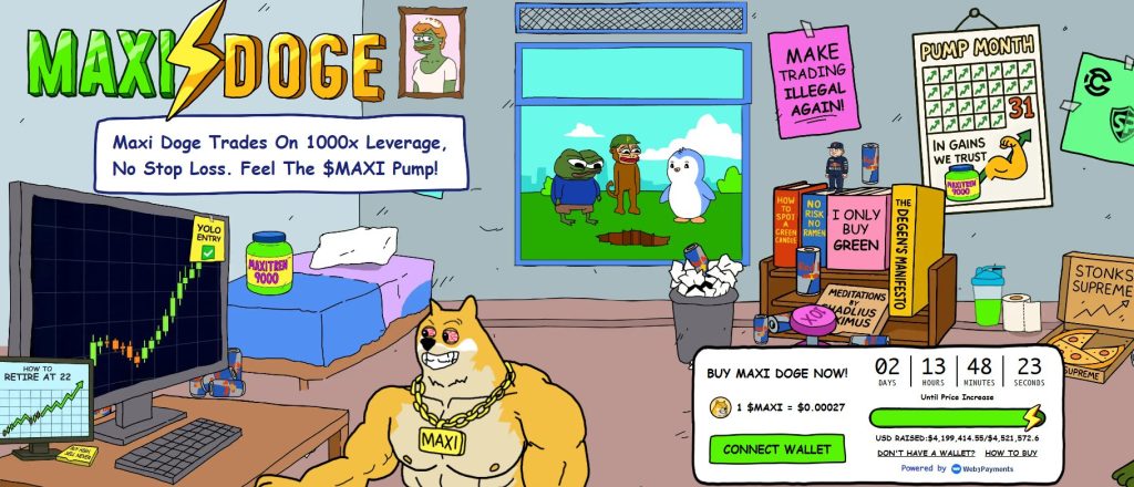 واجهة اكتتاب عملة ماكسي دوج  (Maxi Doge)وأبرز البيانات المتعلقة به