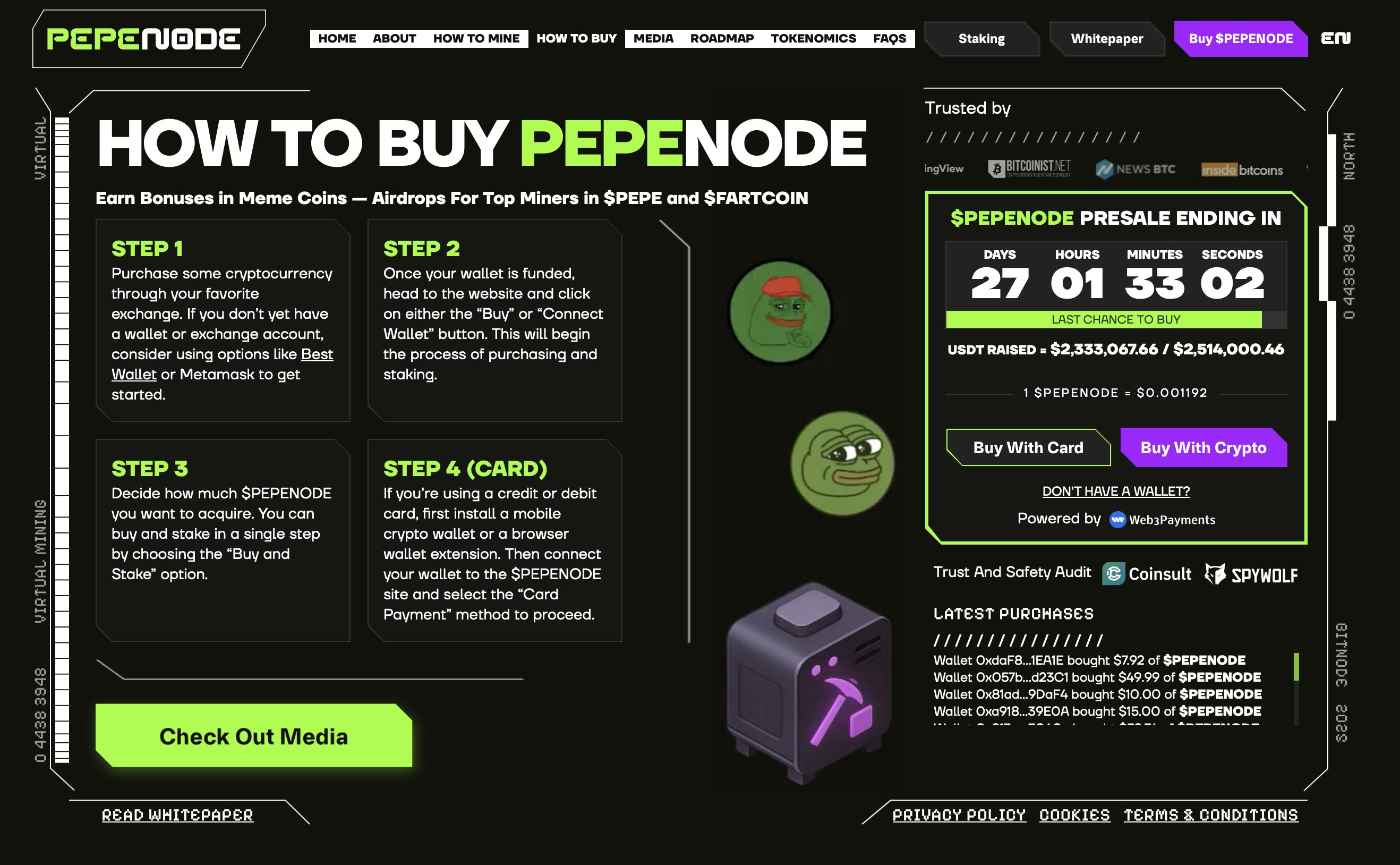 PEPENODE presale website - next meme coin to turn $100 into $10,000.