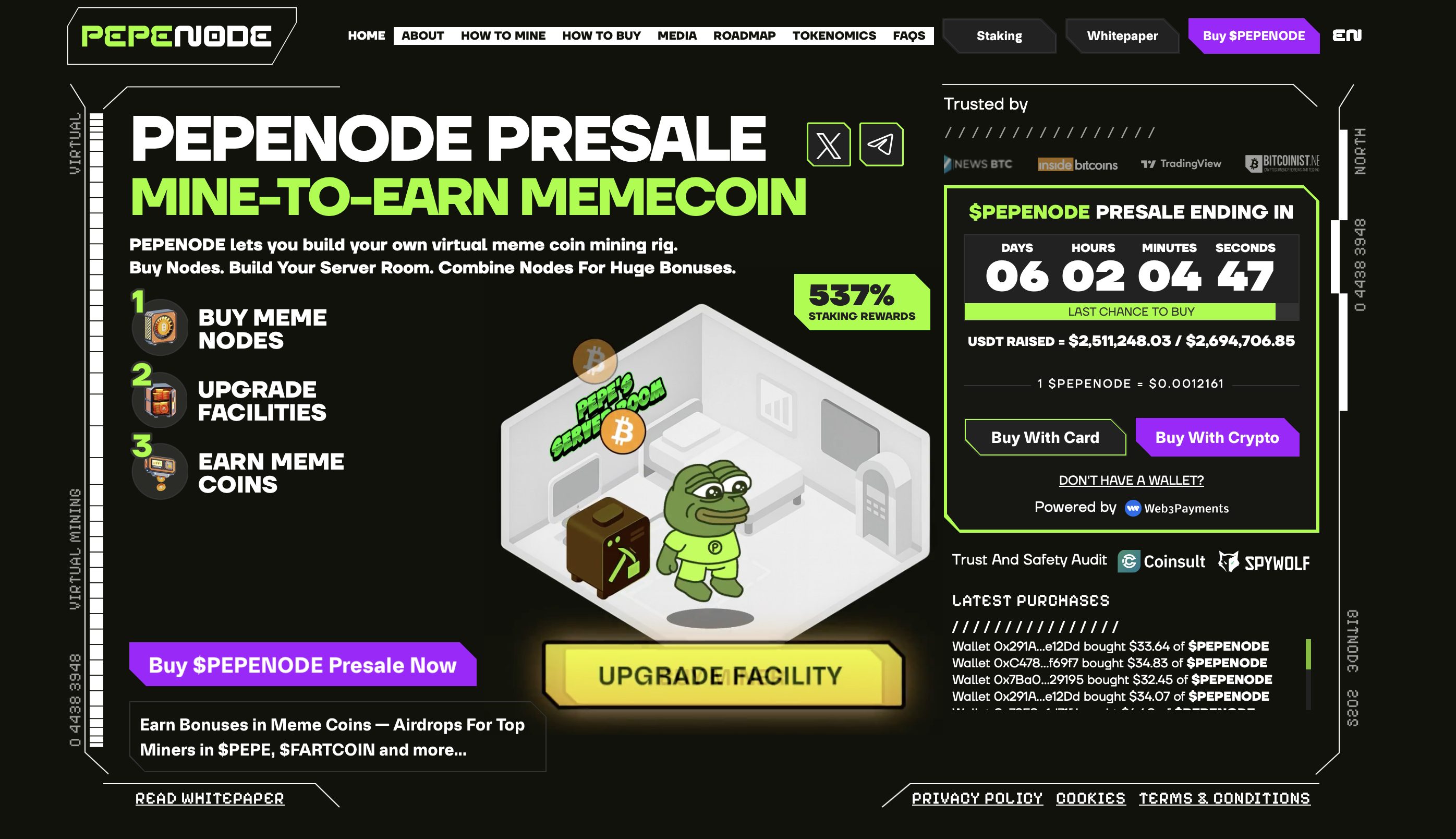 PEPENODE presale page - best new meme coin to 100x in 2026.
