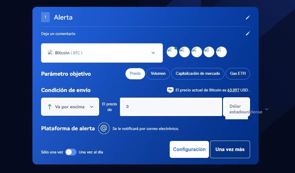 Configurar alertas de criptomonedas en Margex