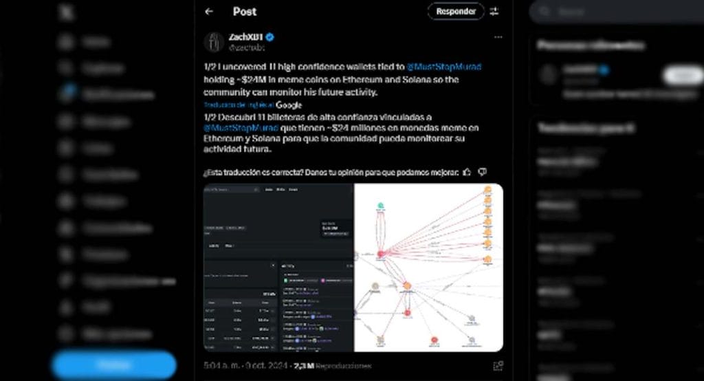 Post de ZachXBT en X sobre Murad
