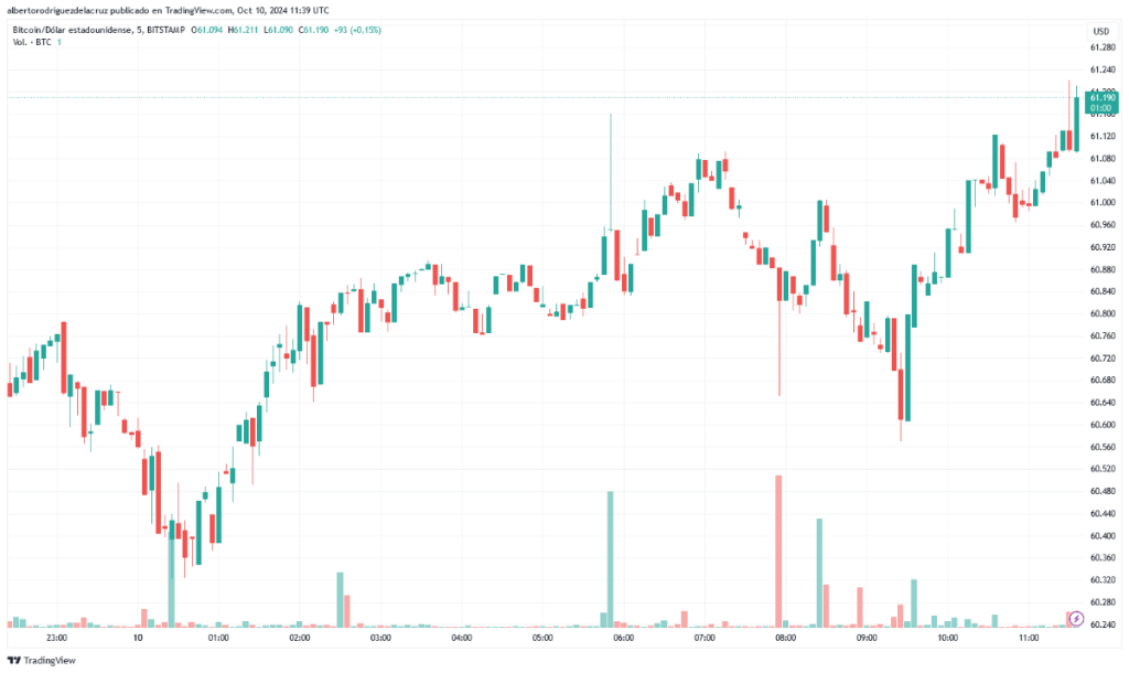 Gr&aacute;fico diario sobre el precio de Bitcoin
