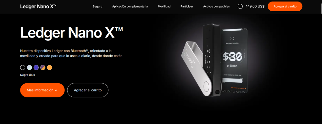 Ledger Nano X cuesta 149 d&oacute;lares y viene con un bono BTC de 30 d&oacute;lares.