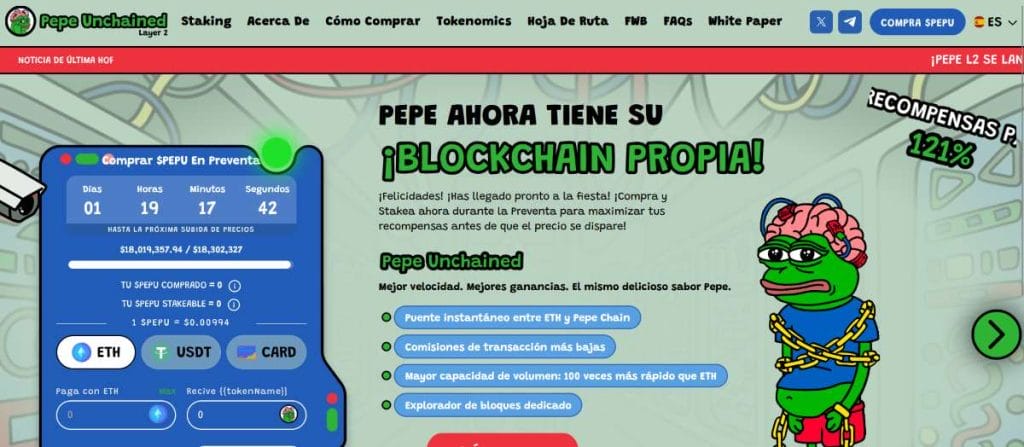 Pepe Unchained, una de las criptomonedas meme más increibles del momento, ya superó los 18M$