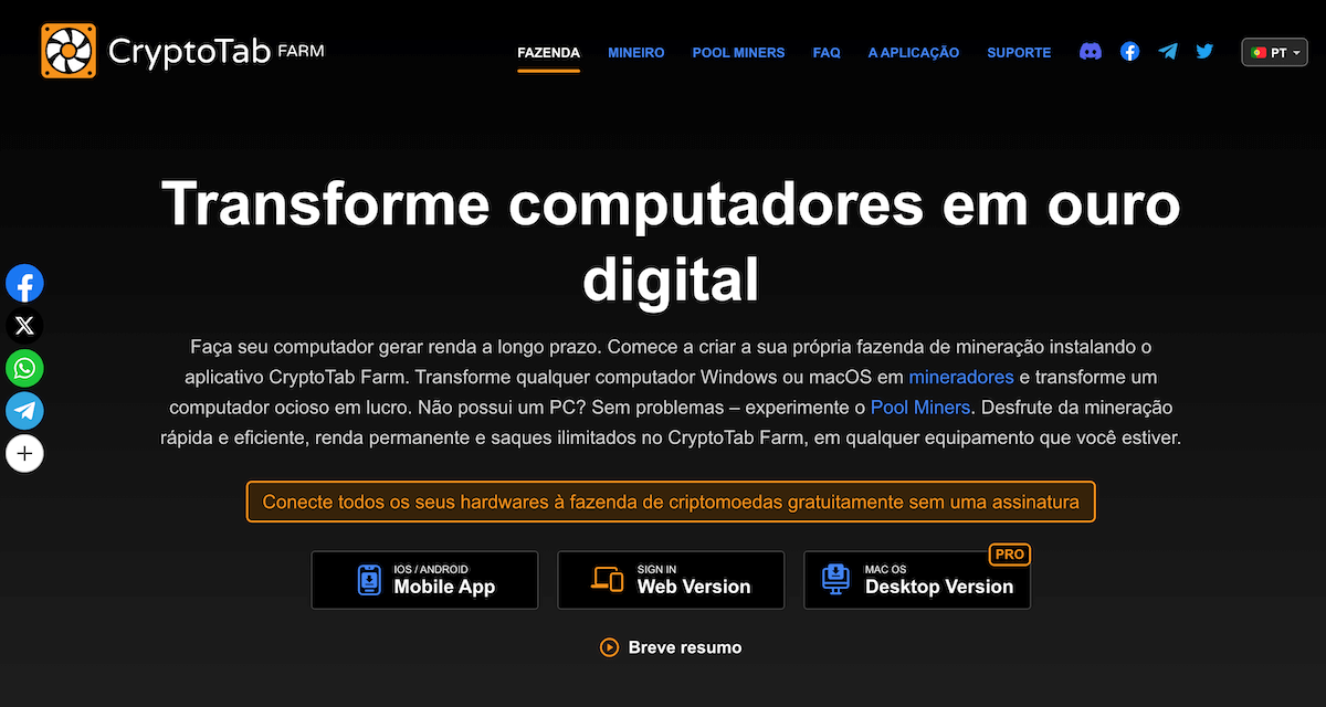cryptotab-farm para minerar bitcoin em desktop ou mobile