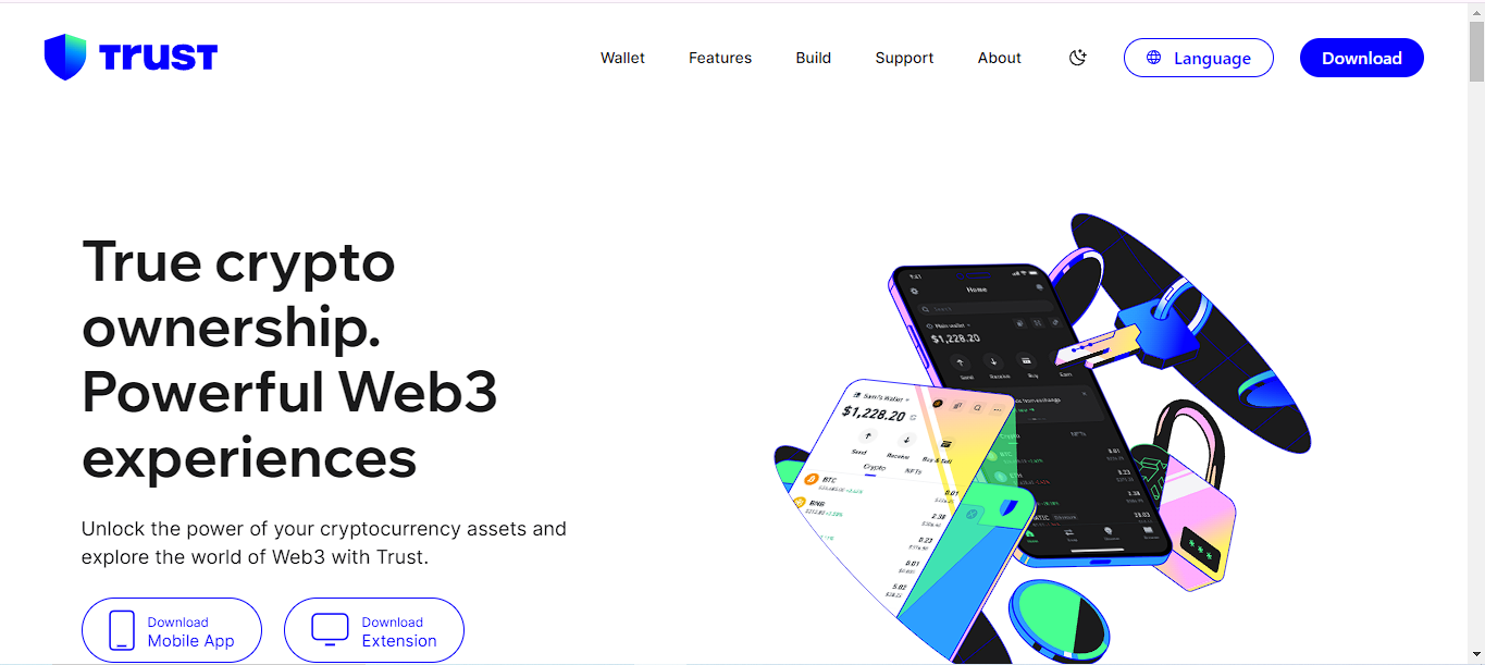Página inicial da carteira digital Trust Wallet
