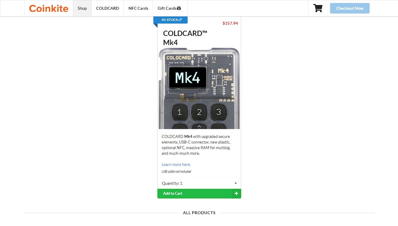 Coldcard - carteira fria para auto custódia de criptomoedas