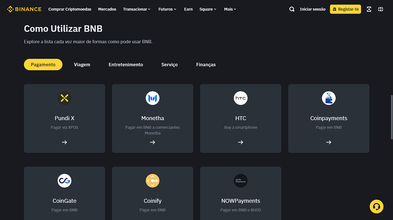 Utilidades do BNB na Binance