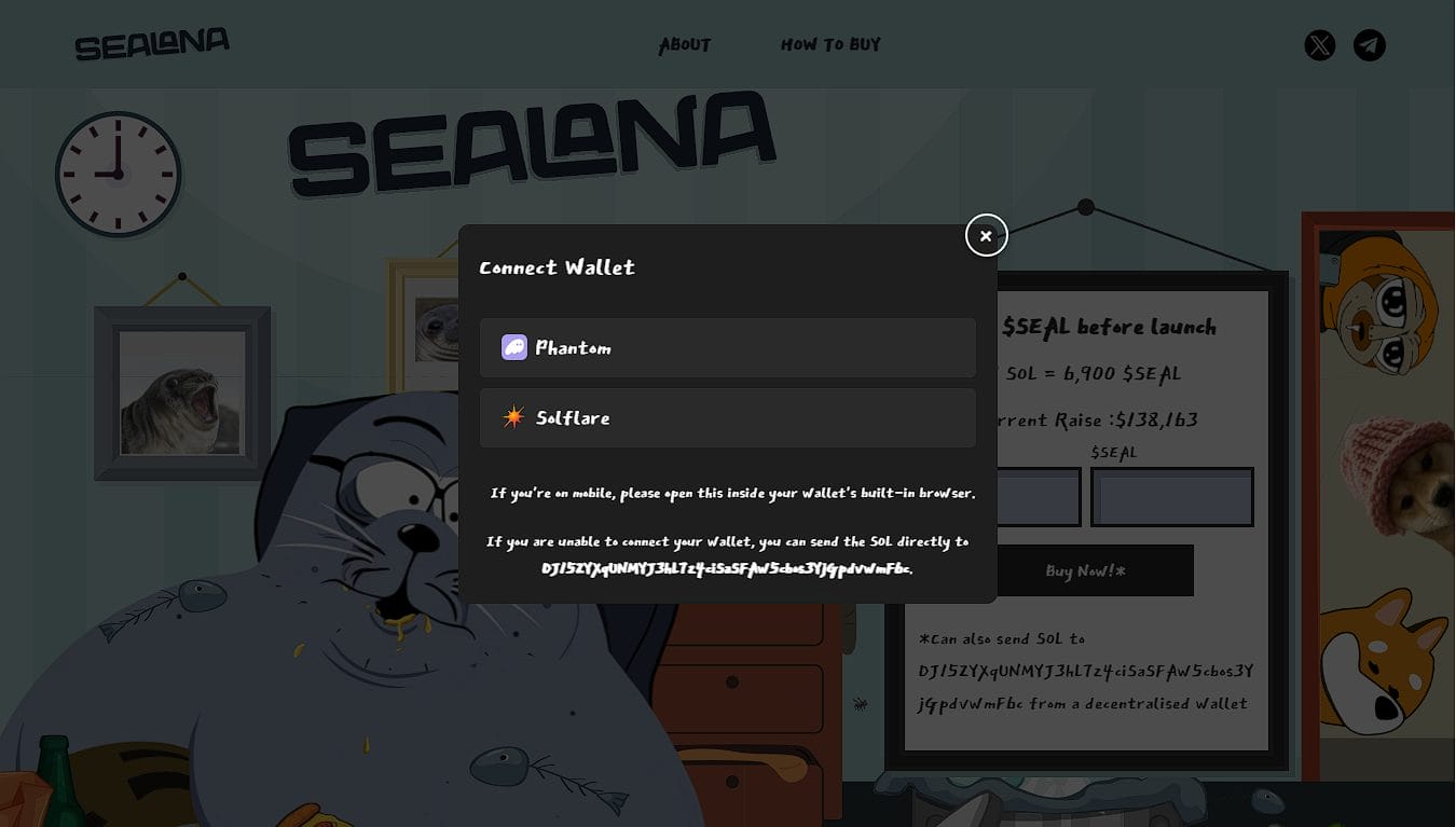 Conecte sua carteira no site oficial para comprar $SEAL