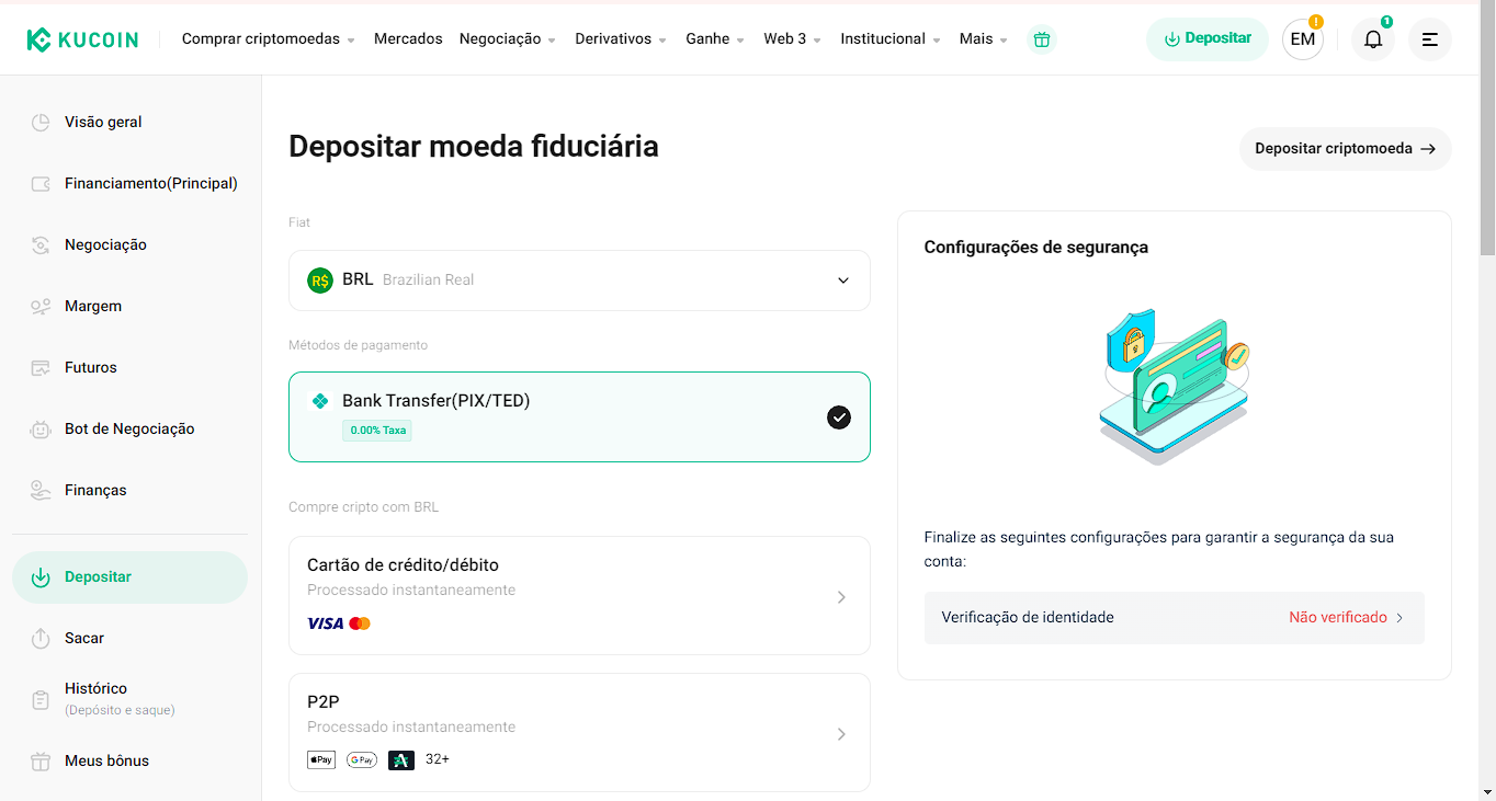 Guia para depositar na KuCoin Exchange