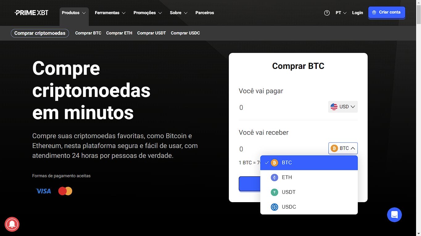Ativos digitais na PrimeXBT