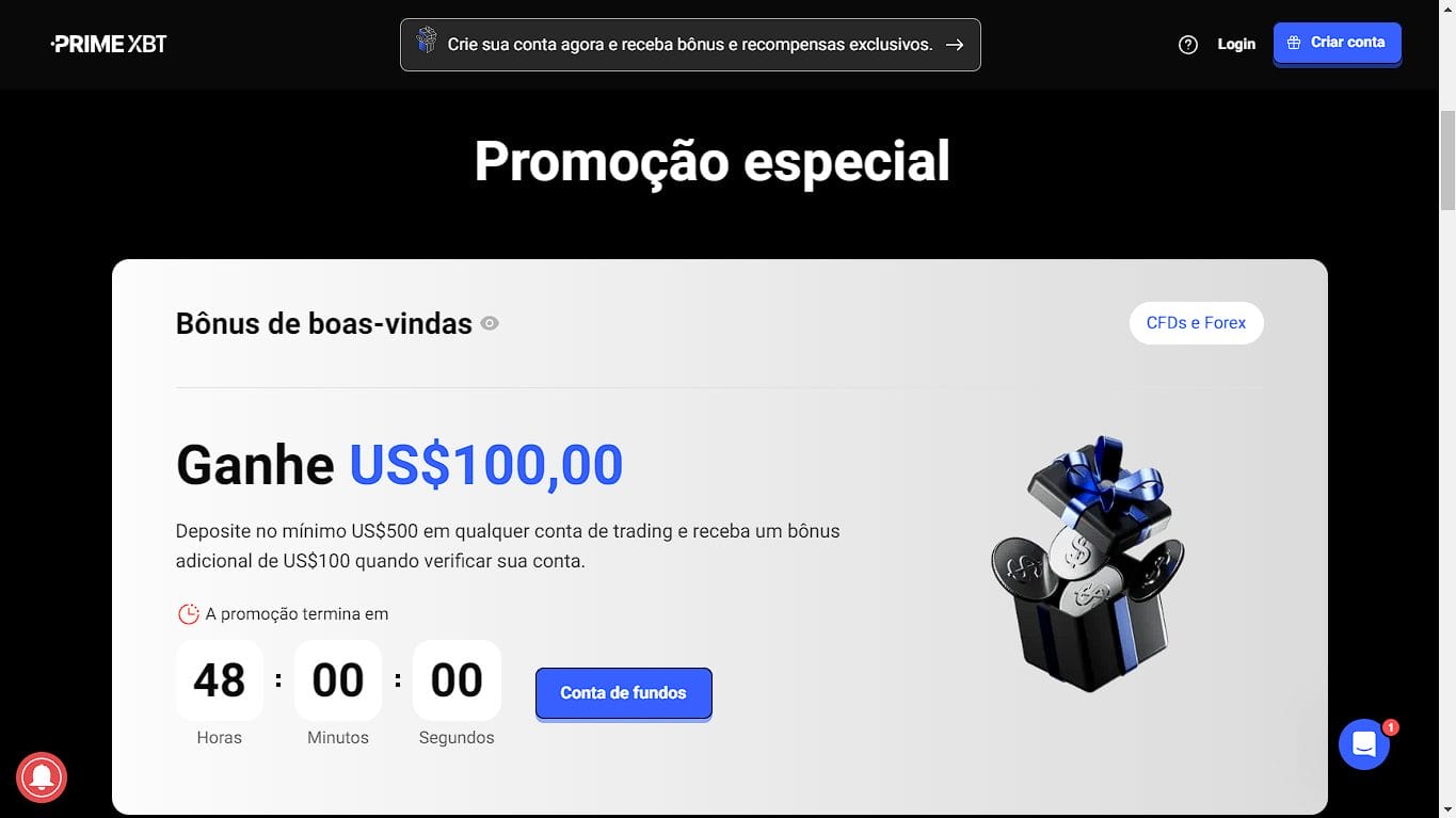 B&ocirc;nus e ofertas dispon&iacute;veis na PrimeXBT