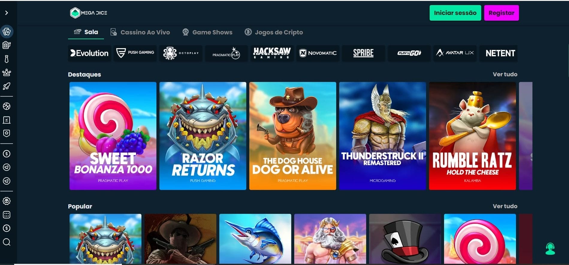 jogos disponíveis no mega dice casino no Brasil