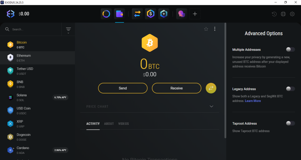 Armazenar e gerir criptomoedas na carteira Exodus