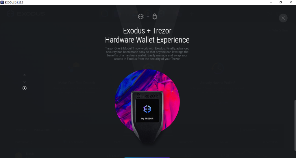 Integra&ccedil;&atilde;o da Exodus Wallet e Trezor