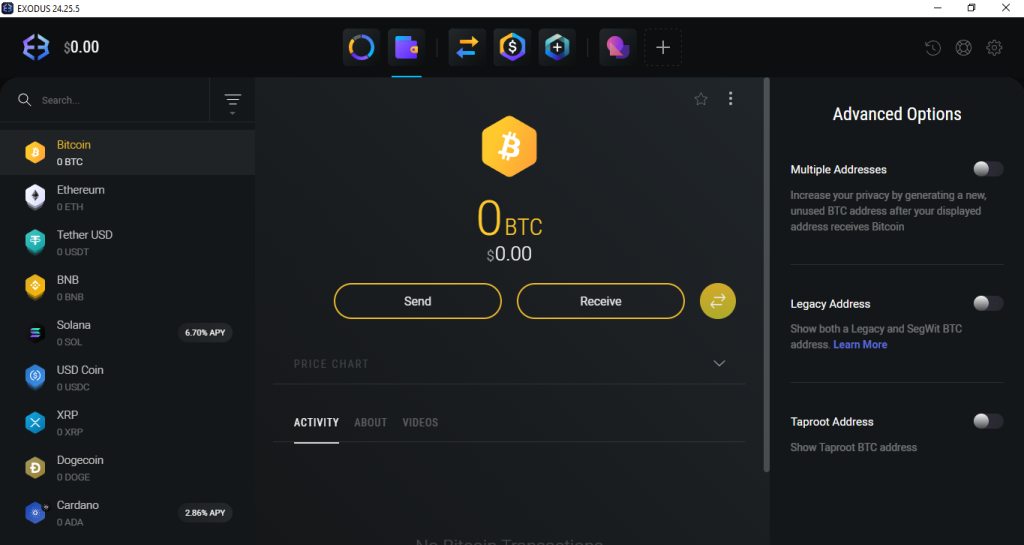 Etapas para enviar criptomoedas na Carteira de criptomoedas Exodus